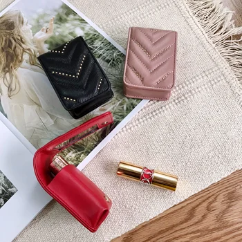 

Kafunila Genuine Cow Leather Women Lipstick Cosmetic Bag With Mirror Makeup Bag Beauty Case Toolbox Organizer Small Storage Case