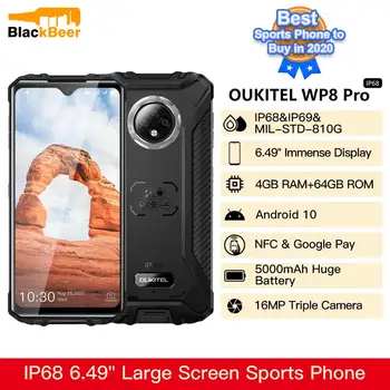 Перейти на Алиэкспресс и купить OUKITEL WP8 Pro 6,49 дюймов мобильный телефон IP68/IP69K прочный водонепроницаемый смартфон Android 10 4 Гб + 64 Гб мобильный телефон 16MP камера 5000 мАч