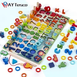 Juguetes Educativos de madera para niños, tablero ocupado, matemáticas, pesca, juguete preescolar de madera, geometría de conteo rs r