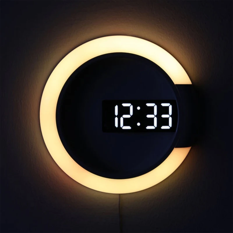 

3D LED Digital Table Clock Alarm Creative LED mirror hollow wall clock Modern Design Nightlight For Home Living Room Decorations