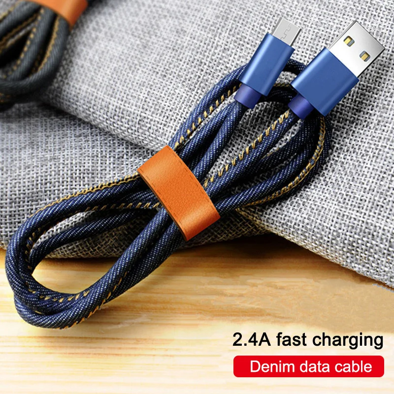 Износостойкий джинсовый зарядный кабель для телефона Micro USB/type-C линия передачи
