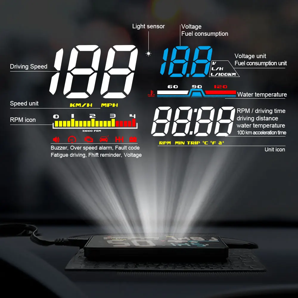 Головой вверх Дисплей D5000 HUD Дисплей автомобиля HUD D5000 OBD OBD2 проектор Цифровой Скорость ometer Head Up Дисплей автомобиля Скорость охранной сигнализации