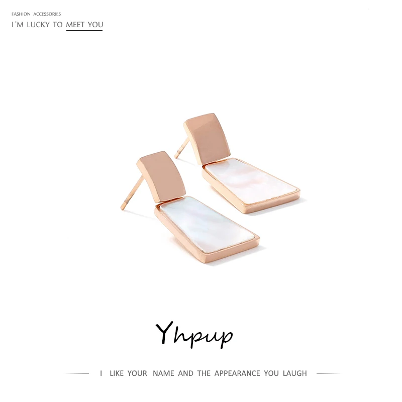 Yhpup Minimalist Geometric Gold Stainless Steel Natural Shell Rose Earrings Women Office Jewelry High Quality Accessories | Украшения и