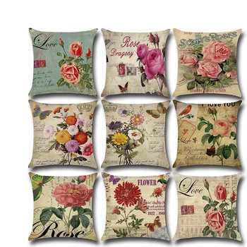 

Decorative Cushions American Style Country Rose Pillow Case Mediterranean Nordic Car Cushion Cover Linen Throw Pillows Home Seat