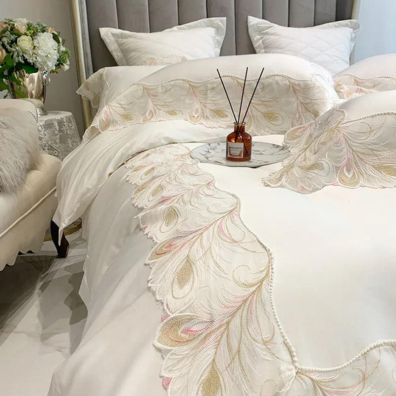 Details about   Silk Embroidery White Cotton Quilt Boho Bedding Throw Blanket with 2 Pillowcases 