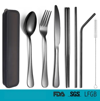 

7PCS Gold Tableware Set 304 Stainless Steel Cutlery Box Travel Fork Spoon Knife Set Dinner Portable Dinnerware Set Free Shipping