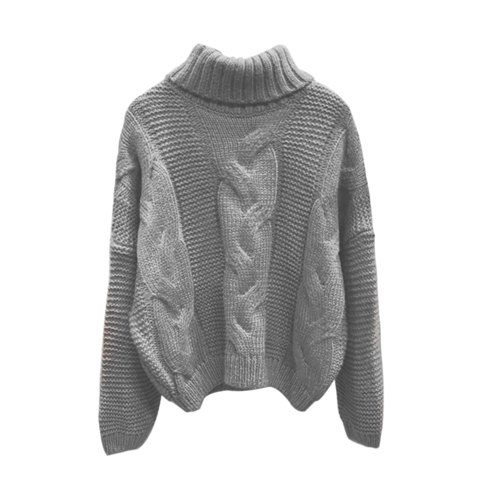 Свитер с высоким воротом, Женский пуловер, Высокоэластичный вязаный свитер в рубчик, тонкий джемпер, осенне-зимний женский свитер, один размер - Цвет: gray