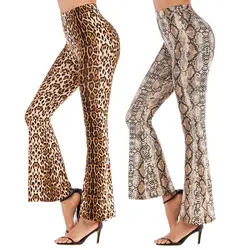Joineles Модные леопардовые женские узкие брюки клеш осенние Бандаж с высокой талией повседневные длинные брюки сексуальный клубный бодикон