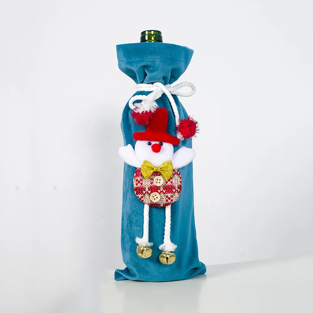 Blue snowman Рождественская бутылка вина Чехлы для дома Снеговик Санта Клаус Лось бутылки вина крышка рождественские подарочные сумки настольные аксессуары для украшения - Цвет: Blue snowman