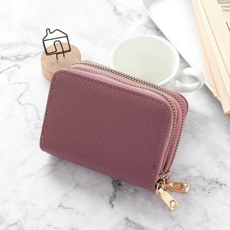 Mini Short Credit Card Holder Zipper Around Coin Purse Pu Leather