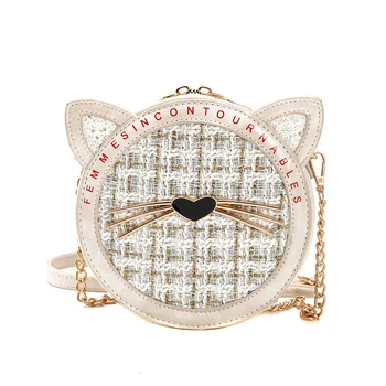 

Cartoon Women Chain Cat Round Bag Woolen Cloth Chain With PU Strap Cat Round Bags For Women сумки женские