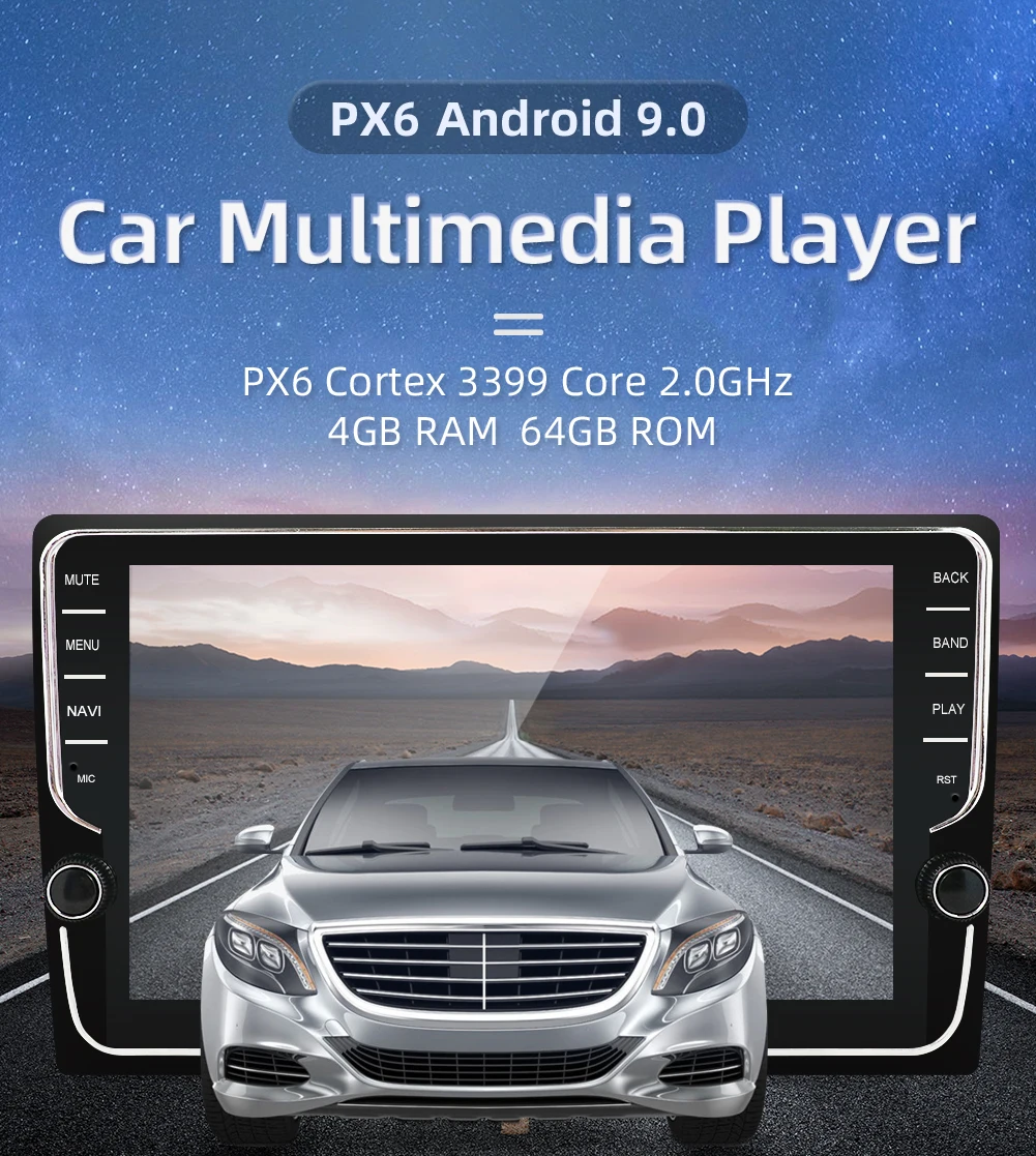 Автомагнитола PX6, Android 9,0, одиночный Din, 4 Гб ram+ 64 ГБ rom, Автомобильный мультимедийный Стерео gps навигатор, AUX, HDMI, Wifi, SWC, OBD DAB, 10 дюймов