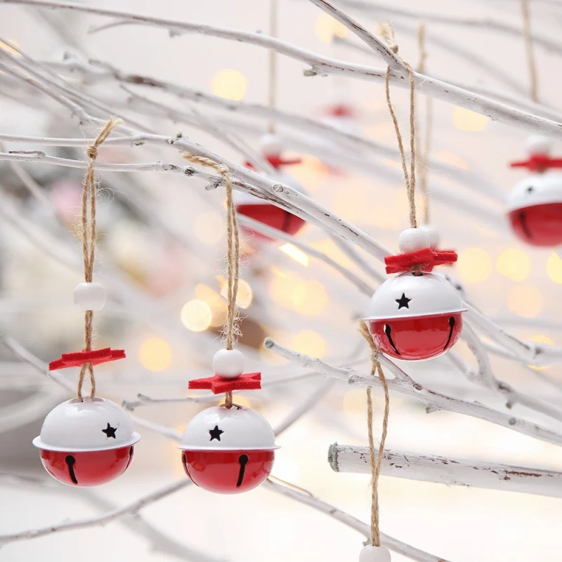 Рождественские вечерние колокольчики, красные и белые металлические декоративные колокольчики, украшения для рождественской елки