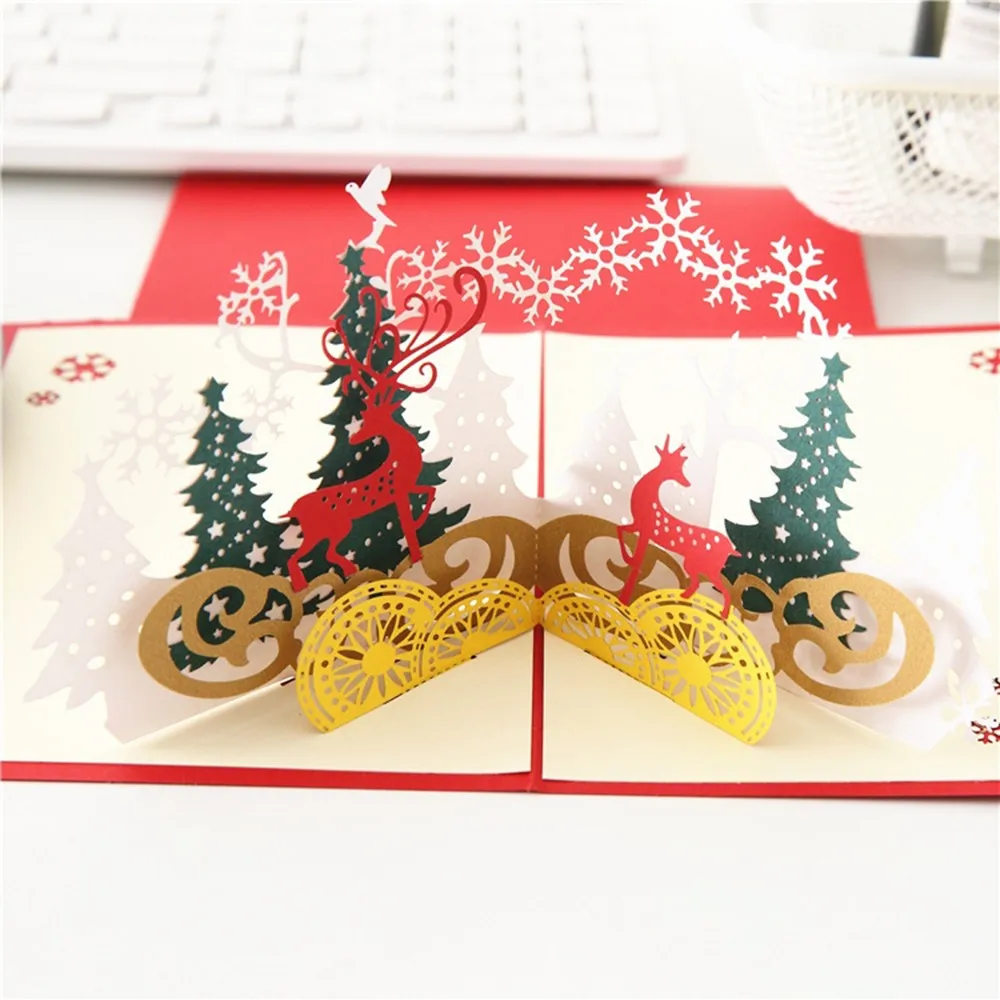 Мультфильм Рождество 3D стерео праздник поздравительная открытка творческие подарки Новогодняя открытка Рождественский подарок пригласительная открытка