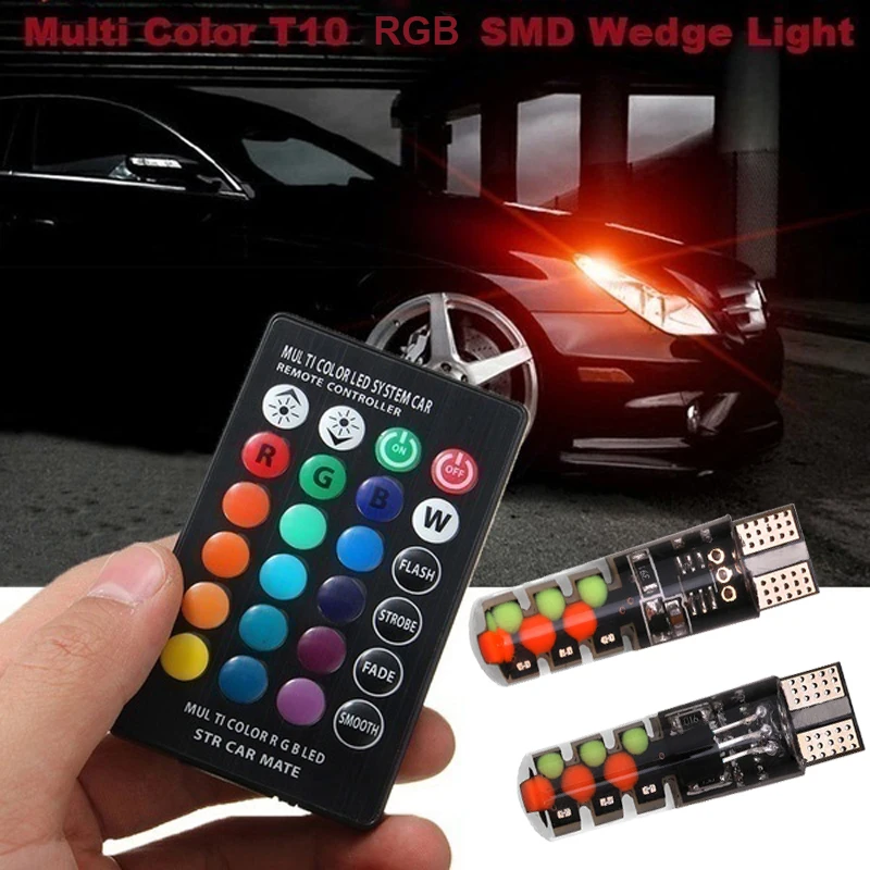 2x T10 водонепроницаемый автомобильный клиновидный боковой светильник 6SMD COB RGB 7 цветов светодиодный пульт дистанционного управления(без батареи) стробоскопическая вспышка клиновидная лампа