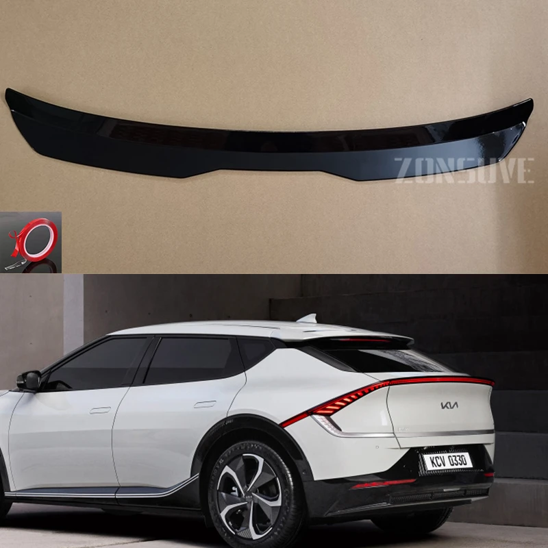 Use For Kia Ev6 2021 Year Roof Spoiler Carbon Fiber Look Accessories Body Kit Factory Style