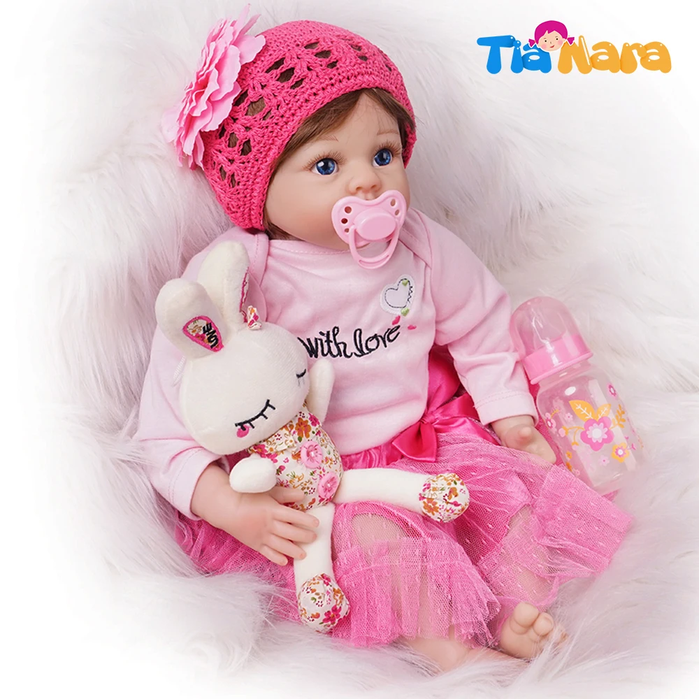 55 см Reborn Baby Doll девочка силиконовый винил новорожденный темно розовый платье