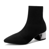low heel 4.5 cm Пикантные Черные ботильоны; женские вязаные эластичные ботинки с острым носком; низкая Полустелька; Женская Осенняя обувь; короткие женские ботинки; - Цвет: low heel 4.5 cm