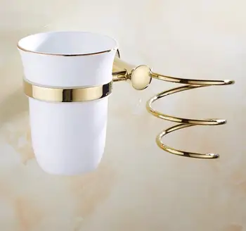 

European style gold bathroom storage shelf polished stainless steel hair dryer holder multi-functional