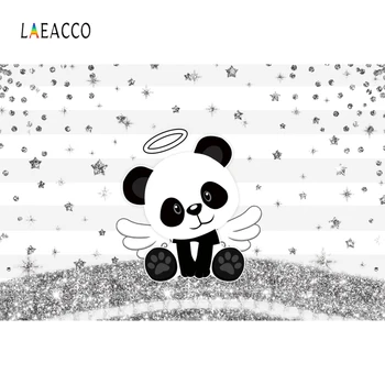 

Laeacco Panda Wings Stars Diamond Stripe Baby Birthday Party Photography Backgrounds Photographic Backdrops for Photo Studio
