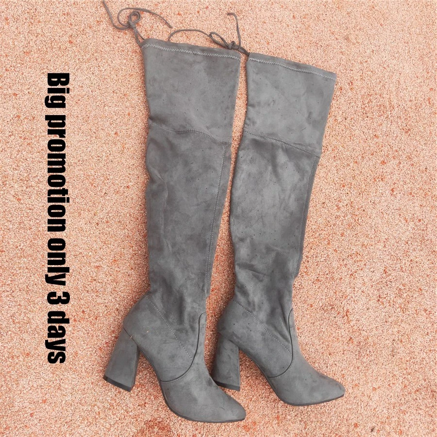 Dark Grey High heel Women Shoes Boots Heels Flat Shoes Women Thigh Boots Boots Women Overknee Boots Elastic Boots Woman - Цвет: Dark Grey High heel