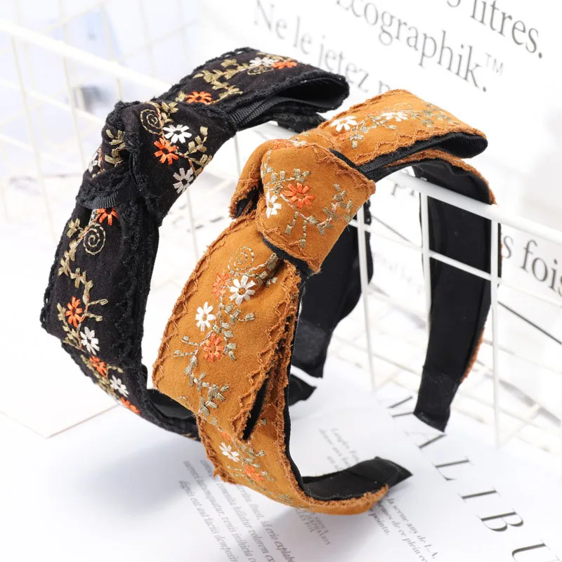 

Ethnic Style Embroidery Floral Headbands for Women Fabric Hair Bows for Girls Cloth Hairband Exquisite Hair Accessories Headwear