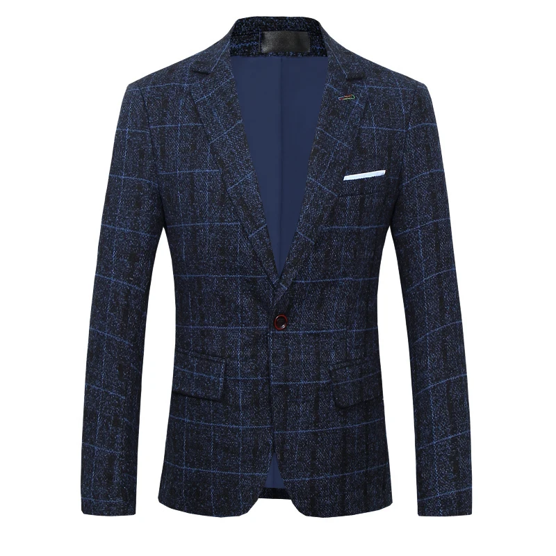 jacket blue Роскошный костюм, клетчатый Блейзер, жилет, брюки, мужские костюмы, Азиатский Размер, S-5XL, высокое качество, смокинг, свадебный костюм, дизайн - Цвет: jacket blue