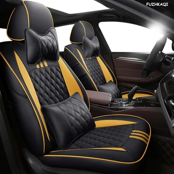 

FUZHKAQI Custom Leather car seat cover set For VW UP! Golf Polo Caravelle Multivan Sharan Passat Variant T-ROC T-Cross car seats