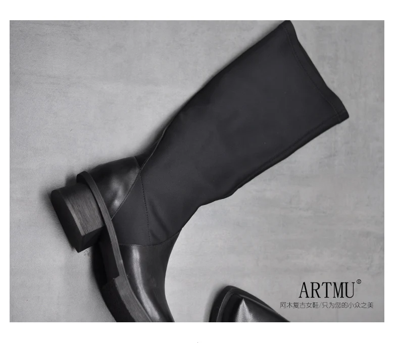 Artmu/оригинальные женские сапоги; Новинка года; эластичные тонкие сапоги; сапоги до колена на толстом каблуке; обувь ручной работы из натуральной кожи; эластичная ткань