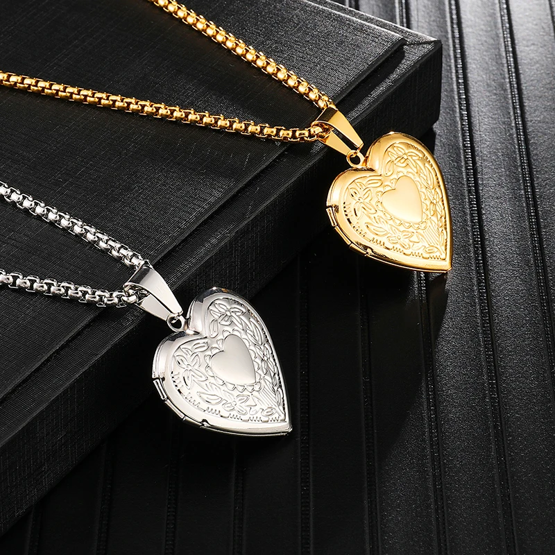 Хип-хоп серебряное ожерелье с любящим сердцем для женщин мужские ожерелья могут поставить фотографии из нержавеющей стали кулон ожерелья ювелирные изделия подарок