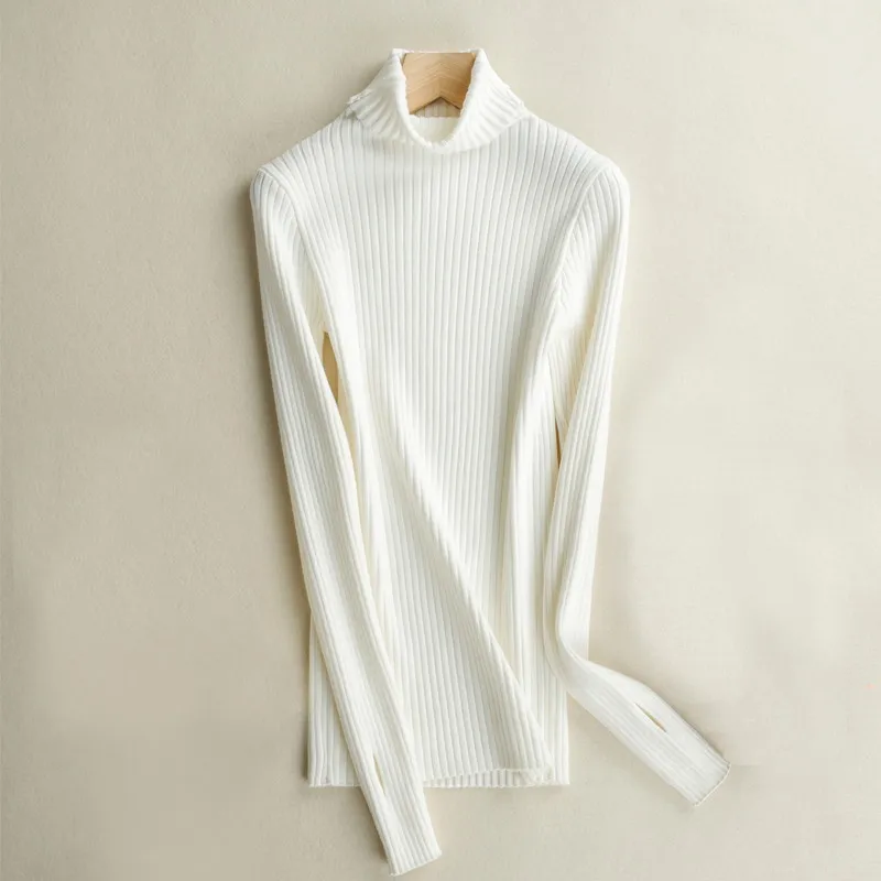 Женский свитер с высоким воротом, рукав с отверстием для большого пальца, тянущийся пуловер в рубчик, джемпер,, Женский вязаный свитер, Осень-зима#918 - Цвет: Белый