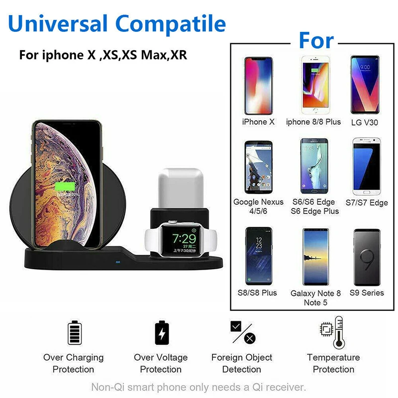 Высокое качество Роскошный 3-в-1 Qi Беспроводной для iphone 11 PRo Max X XR XS Max Быстрая зарядка Зарядное устройство Док-станция для iphone наручных часов iWatch Airpods
