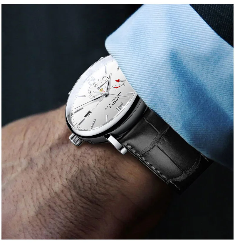 LOBINNI, швейцарские роскошные Брендовые мужские часы, автоматические механические мужские часы, мужские часы, сапфир, натуральная кожа, relogio L6860-4