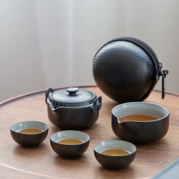 

LUWU ceramic travel teapot with 3 cups a tea sets portable travel office tea set