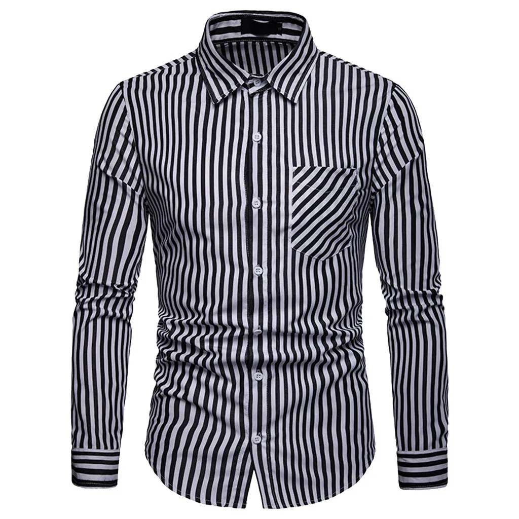 Camisa Masculina, тонкая модная мужская рубашка,, длинный рукав, рисунок в полоску, большой размер, повседневный Топ, блузка, рубашки, camisa masculina - Цвет: Черный