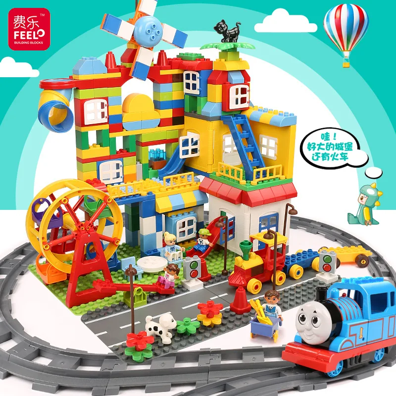 

Fei le 125-300 Granule Building Blocks DIY Creative Large Granule Building Blocks Multi-functional Storage Bucket Children'S Edu