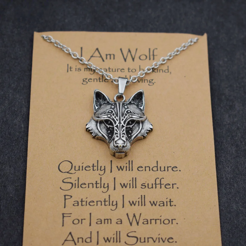 02 Norse i am wolf Viking Celtics wolf ожерелье тотем амулет с карточкой - Окраска металла: 02