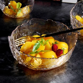 

Phnom Penh Hammered Glass Fruit Plate Vegetable Salad Dish Nordic-Style Household Creative Net Red Dessert Bowl