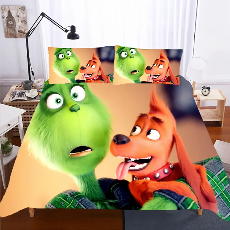 JUSTCHIC, 12 цветов, зеленый толп, набор постельного белья серии Grinch 3D, Рождественский пододеяльник, наволочка, пододеяльник, супер мягкий домашний текстиль - Цвет: F