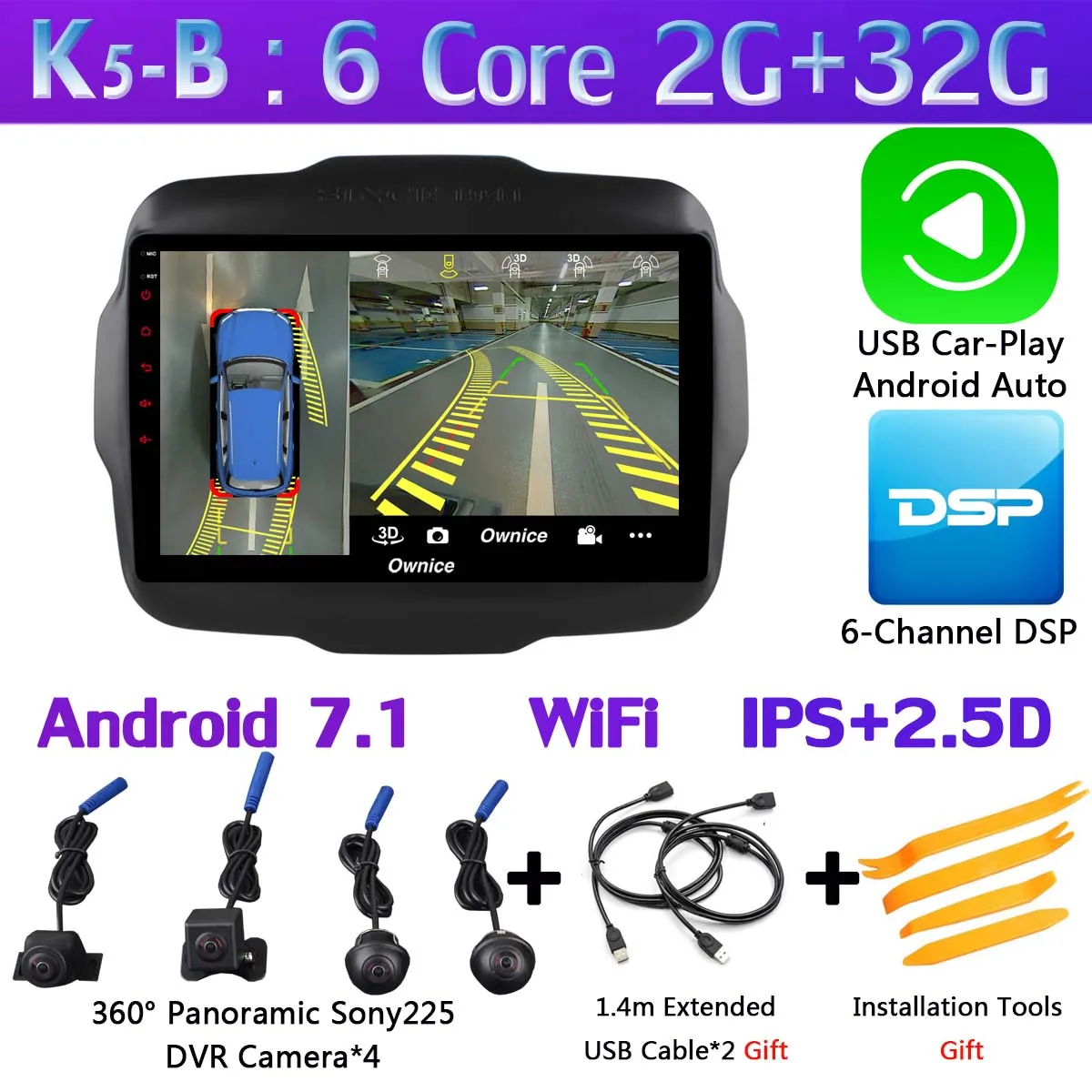 360 ° панорамный 4G WiFi Android 9,0 8Core 4+ 64G Автомобильный мультимедийный плеер SPDIF DSP CarPlay gps радио для Jeep Renegade - Цвет: K5-B-CarPlay