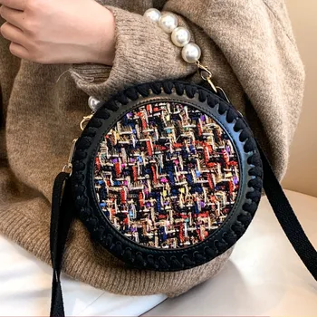 

Small round bag diagonal cross handmade wool material woven bag female crochet handmade diy