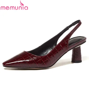 

MEMUNIA Plus size 34-43 2020 new high heels shoes genuine leather shallow ladies single shoes summer fashion women pumps