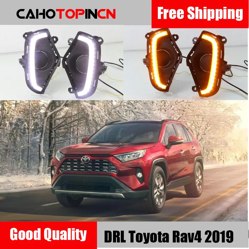 

LED Daytime Running Light For Toyota RAV 4 RAV4 2019 Waterproof ABS 12V Car DRL fog lamp With Yellow Turn Signal style relay