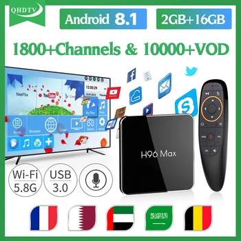 

QHDTV IPTV French box Arabic Spain H96 MAX S905X2 Voice Control with 1 Year IPTV Subscription Dual-Band WIFI Global IP TV India