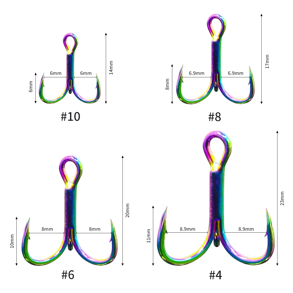 10 шт./лот рыболовный крючок из высокоуглеродистой нержавеющей стали, усиленный Тройной Крючок, красочный якорь, тройной колючий супер острый Рыболовный крючок