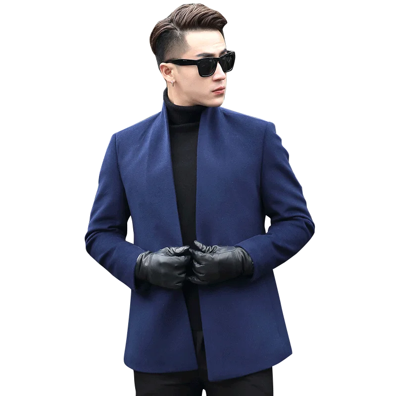 Шерстяное пальто осенне-зимняя куртка шерстяное пальто для мужчин Уличная ветровка верхняя одежда мужская куртка и пальто - Цвет: Navy blue