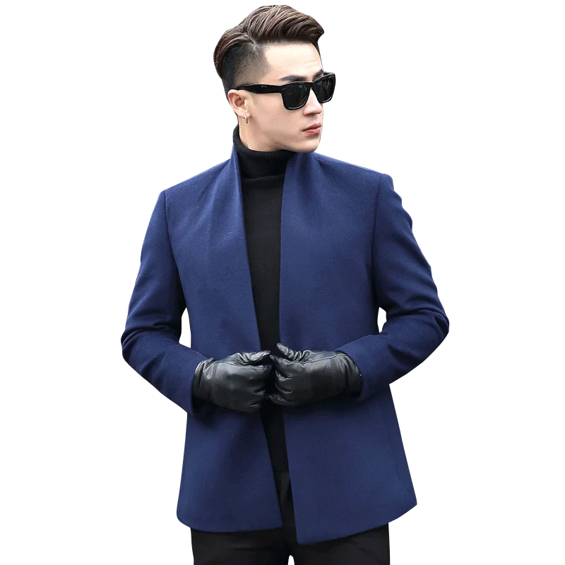 Navy blue Шерстяное пальто осенне-зимняя куртка шерстяное пальто для мужчин Уличная ветровка верхняя одежда мужская куртка и пальто - Цвет: Navy blue