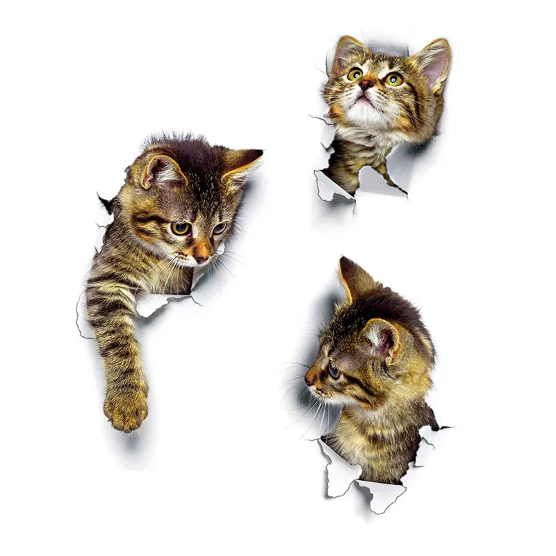 3D милые наклейки "сделай сам" для кошек, наклейки на стену для всей семьи, украшения для окна, комнаты, ванной комнаты, унитаза, декоративные кухонные аксессуары