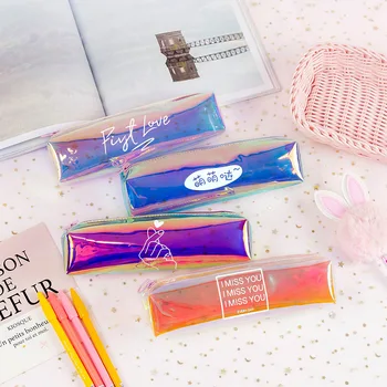 

Creative New Laser Colorful Pencil Girl Multi-functional Storage Bag Transparent Stationery Box