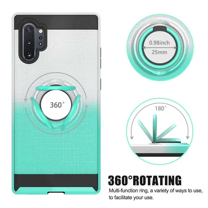50 шт./лот, градиентные цвета, TPU+ PC, 2 в 1, чехол для телефона, для samsung Galaxy S9, S10, S10e, Note 9, 10 Plus, 5G, с вращающимся кольцом 360